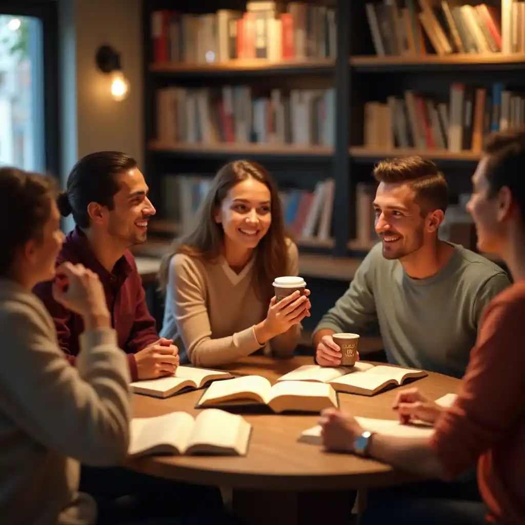 Group-of-men-and-women-holding-drinks-and-chatting